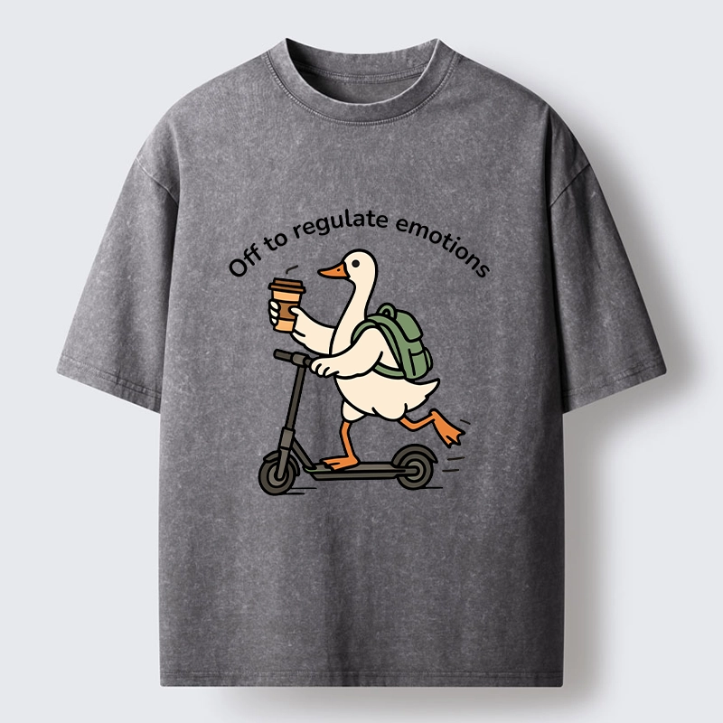 Tokyo-Lion Scooter-Riding Duck’s Self-Care Washed T-Shirt