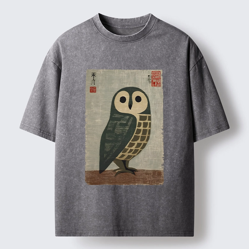 Tokyo-Lion Traditional Owl In Japanese Art Washed T-Shirt