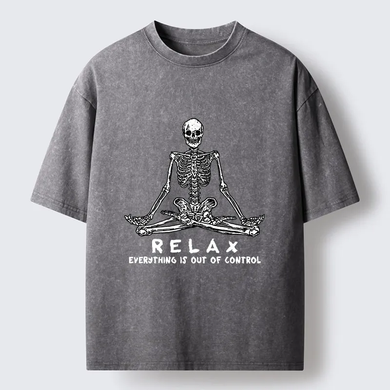Tokyo-Lion Skeleton Meditates Calmly Washed T-Shirt