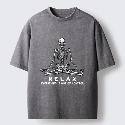 Tokyo-Lion Skeleton Meditates Calmly Washed T-Shirt