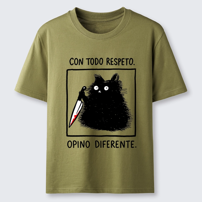 Tokyo-Lion Black Cat Holds Knife Disagrees Classic T-Shirt