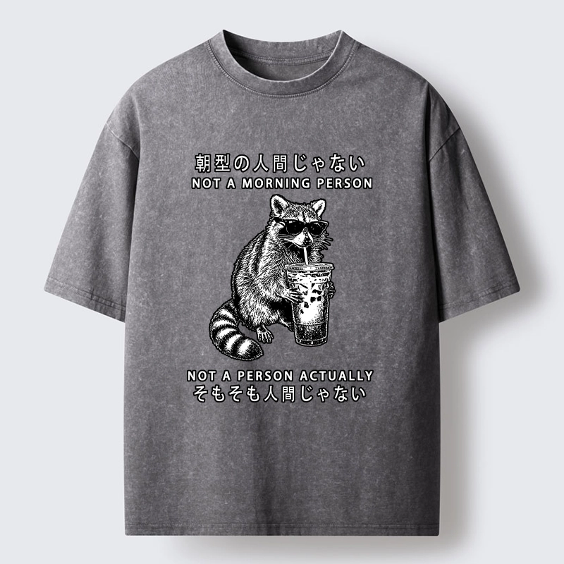 Tokyo-Lion Raccoon Rejecting Early Mornings Washed T-Shirt-Tokyo-Lion