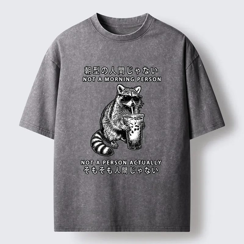 Tokyo-Lion Raccoon Rejecting Early Mornings Washed T-Shirt-Tokyo-Lion
