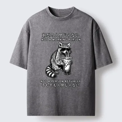 Tokyo-Lion Raccoon Rejecting Early Mornings Washed T-Shirt-Tokyo-Lion