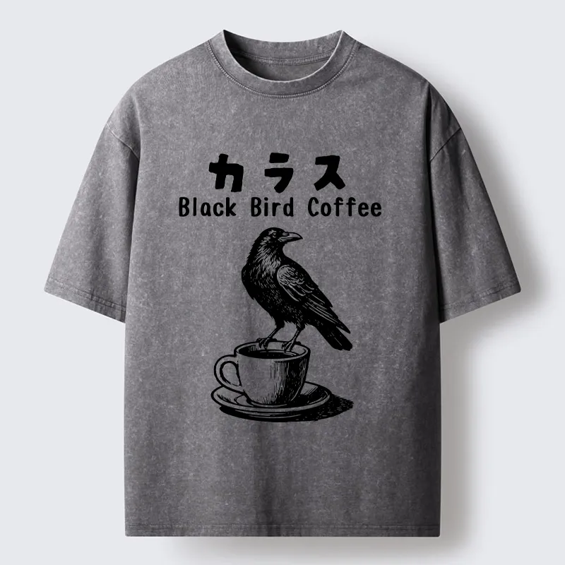 Tokyo-Lion Black Bird Coffee Break Meme Washed T-Shirt-Tokyo-Lion