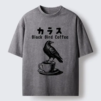 Tokyo-Lion Black Bird Coffee Break Meme Washed T-Shirt-Tokyo-Lion