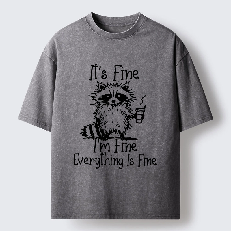 Tokyo-Lion Raccoon Fine Meme Washed T-Shirt-Tokyo-Lion