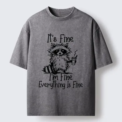 Tokyo-Lion Raccoon Fine Meme Washed T-Shirt-Tokyo-Lion