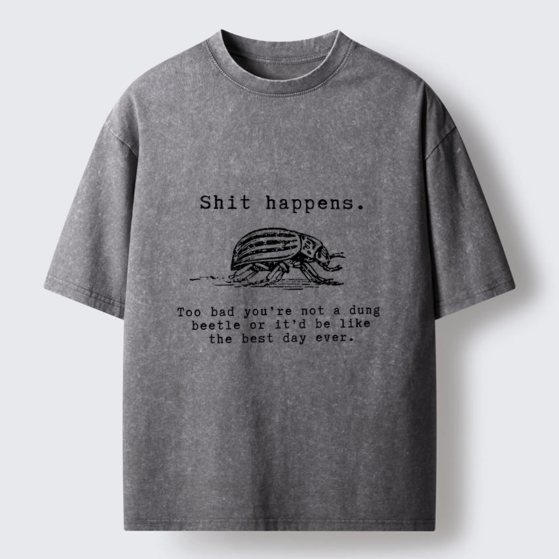 Tokyo-Lion Funny Dung Beetle Life Philosophy Washed T-Shirt