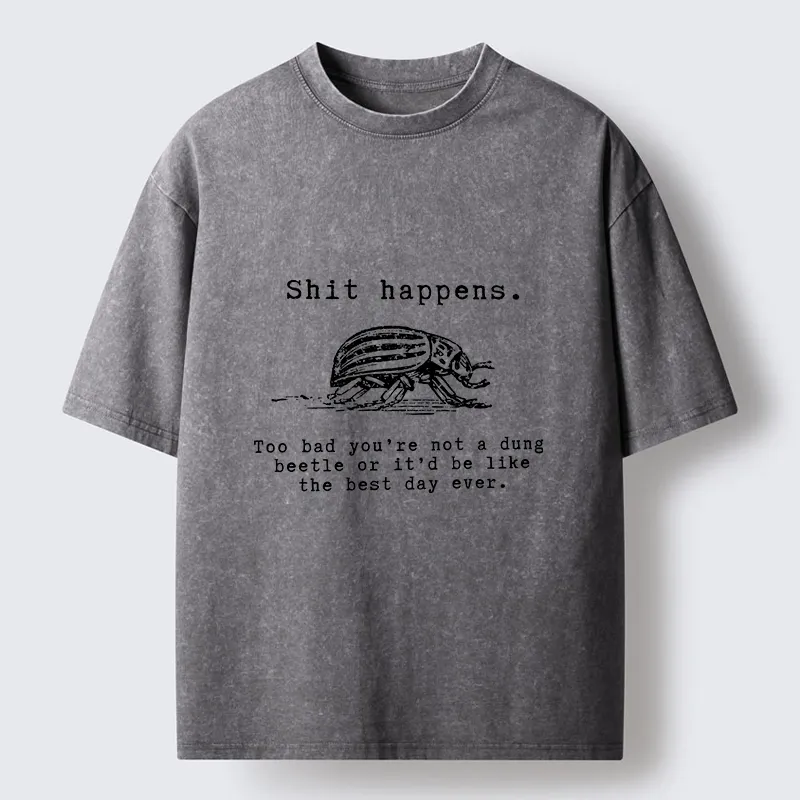 Tokyo-Lion Funny Dung Beetle Life Philosophy Washed T-Shirt