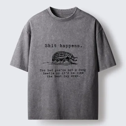 Tokyo-Lion Funny Dung Beetle Life Philosophy Washed T-Shirt