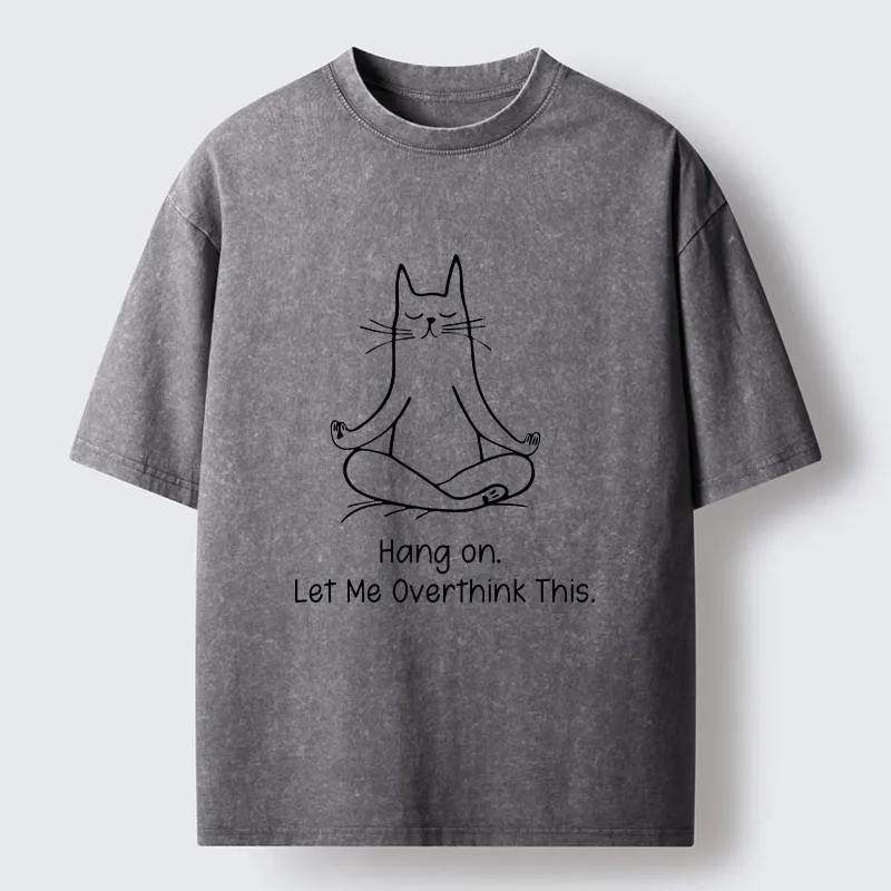 Tokyo-Lion Meditating Cat Overthinking Vibe Washed T-Shirt