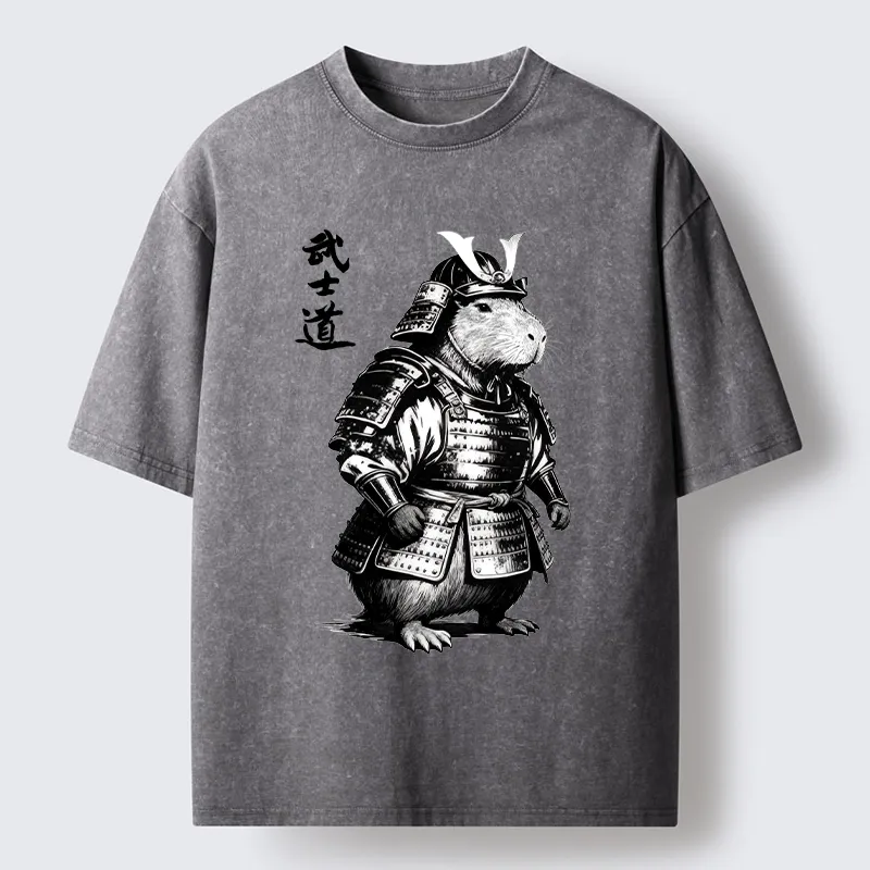 Tokyo-Lion Capybara Samurai No Fear Washed T-Shirt
