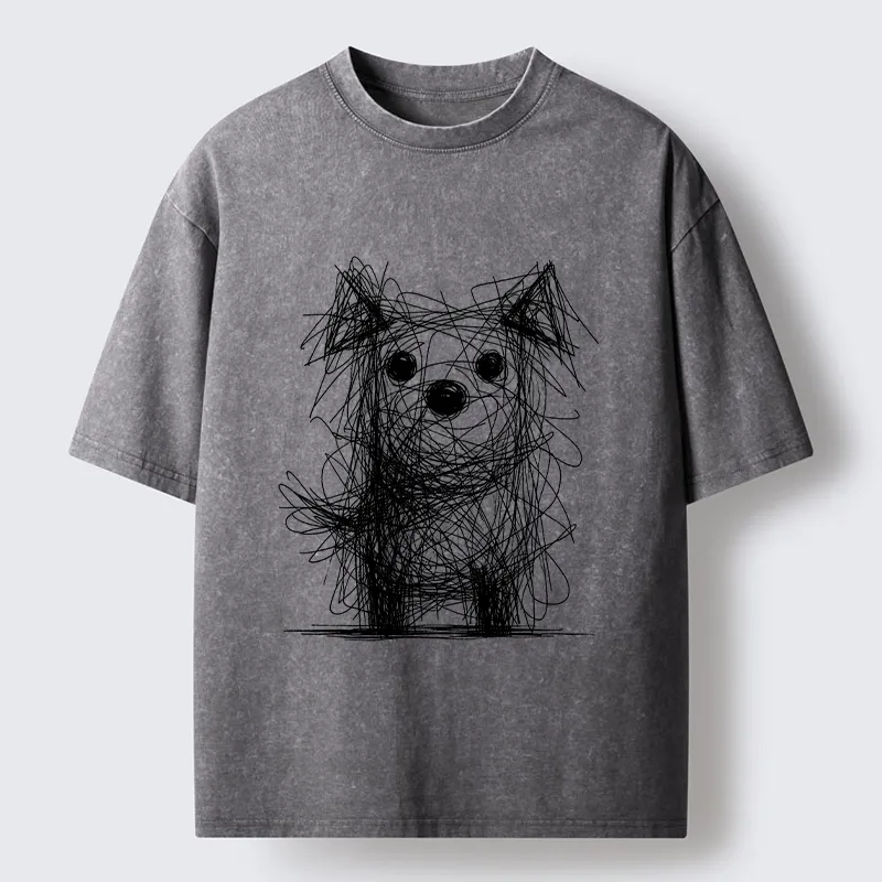 Tokyo-Lion Scruffy Dog Chaos Art Washed T-Shirt