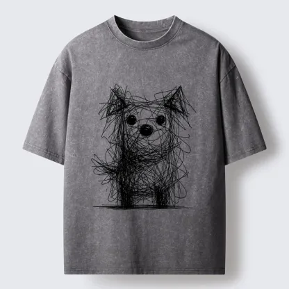 Tokyo-Lion Scruffy Dog Chaos Art Washed T-Shirt