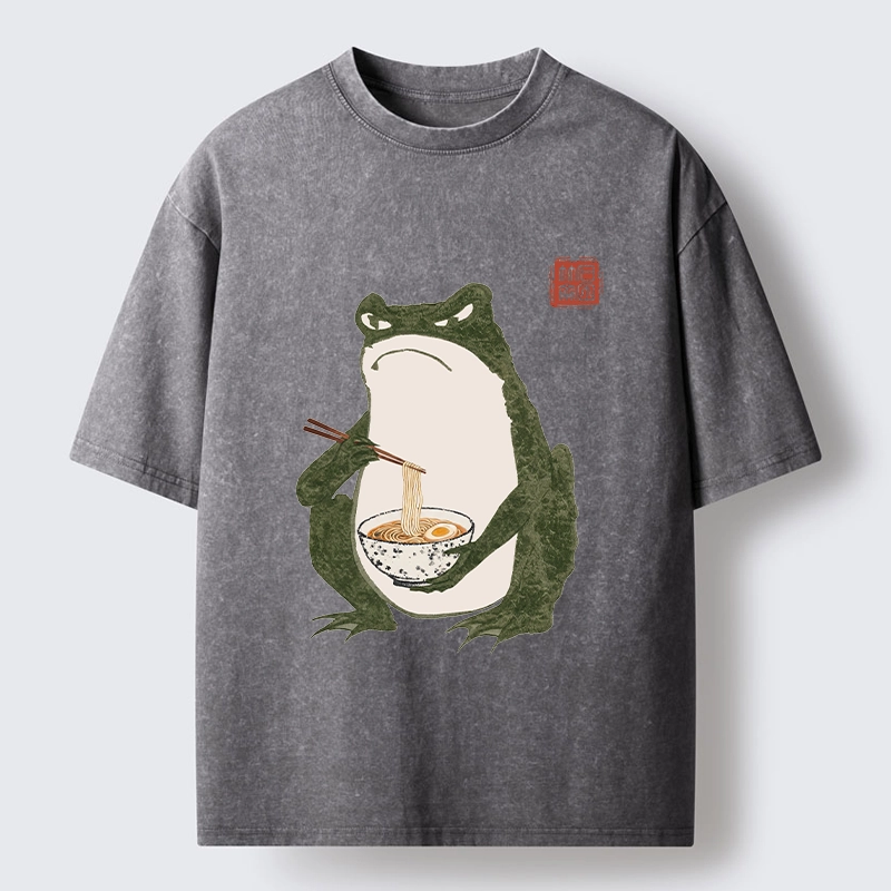 Tokyo-Lion Grumpy Frog Loves Ramen Washed T-Shirt
