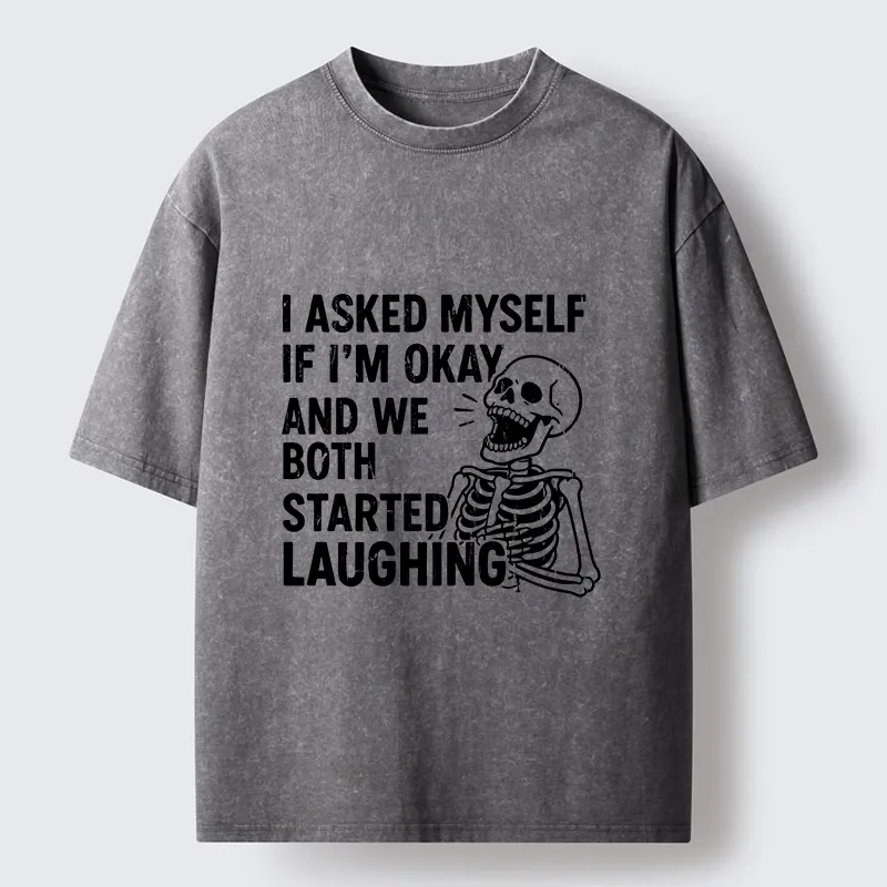 Tokyo-Lion Skeleton Mental Health Joke Washed T-Shirt