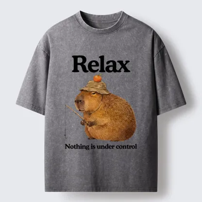 Tokyo-Lion Capybara Fishing Funny Meme Washed T-Shirt