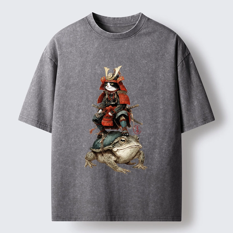 Tokyo-Lion Japanese Samurai Cat Warrior Washed T-Shirt