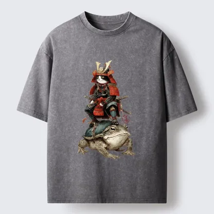 Tokyo-Lion Japanese Samurai Cat Warrior Washed T-Shirt