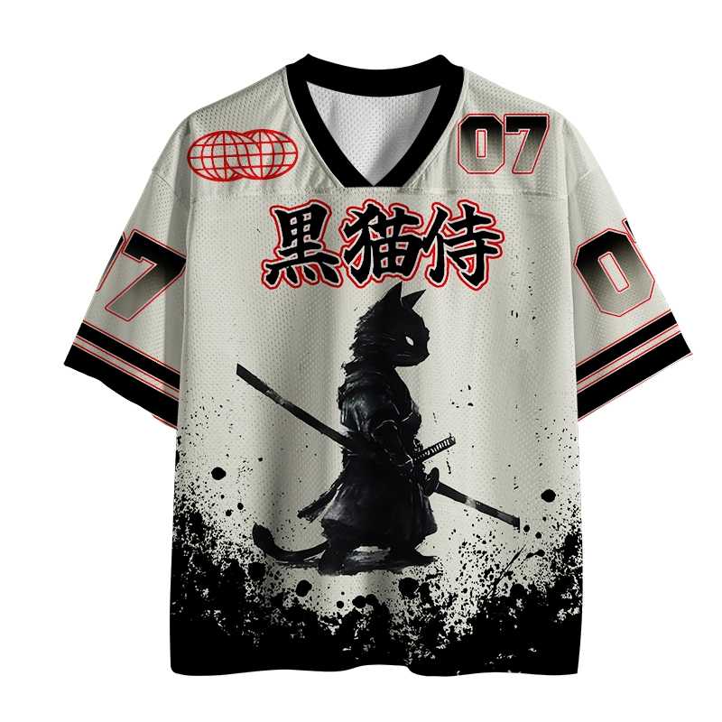 Tokyo-Lion Retro Cat Samurai Japanese Mesh Jersey