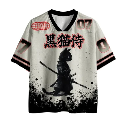 Tokyo-Lion Retro Cat Samurai Japanese Mesh Jersey