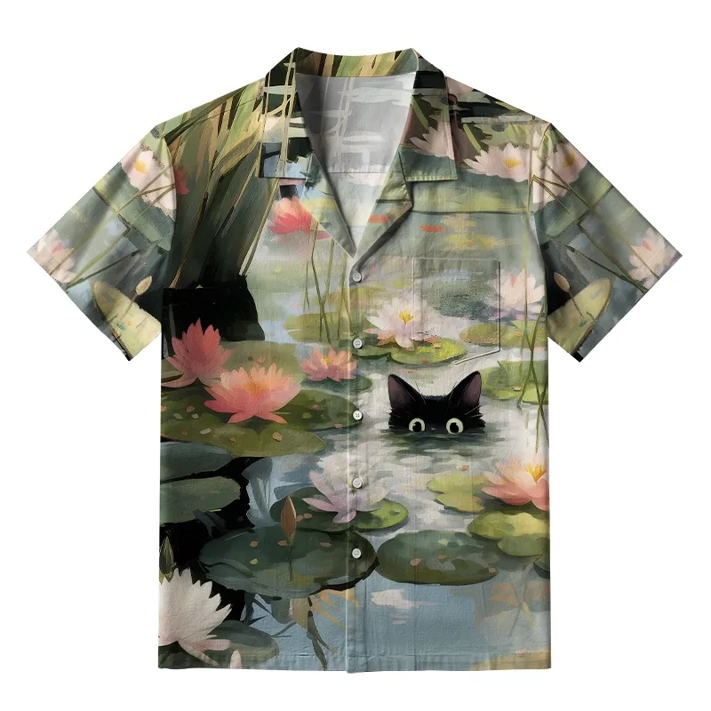 Tokyo-Lion Cats In The Lotus Pond Aloha Hawaiian Shirt