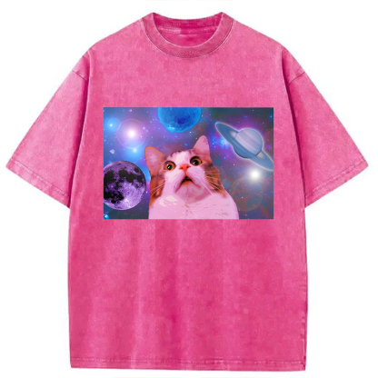 Tokyolion Funny Cat In Space Washed T-Shirt