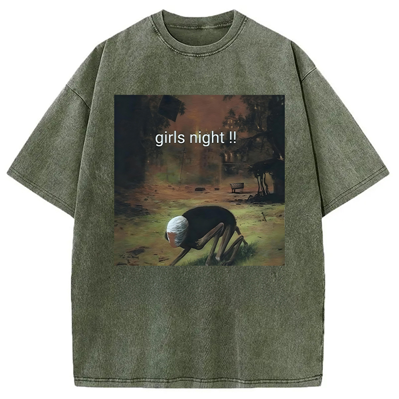 Tokyolion Girls Night Meme Washed T-Shirt