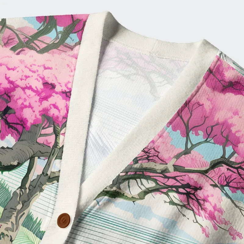 Tokyo-Lion Mount Fuji In Spring Ugly Cardigan Sweater