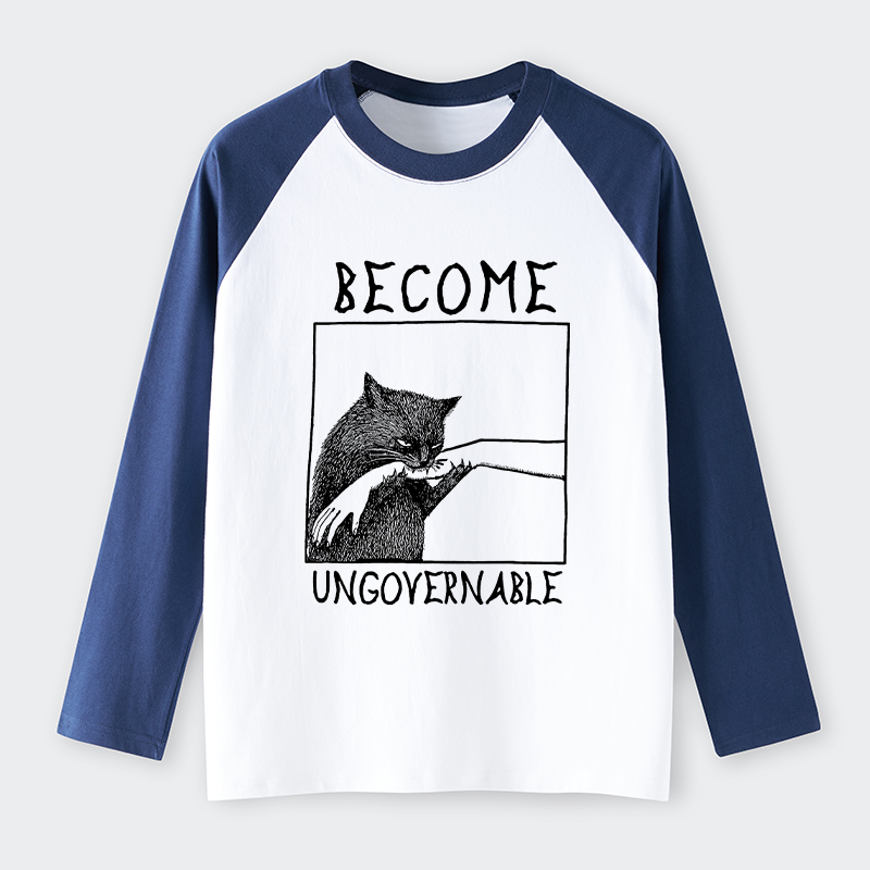 Tokyo-Lion Cat Biting Arm Raglan Long Sleeve T-shirt-Tokyo-Lion