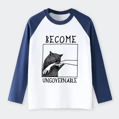 Tokyo-Lion Cat Biting Arm Raglan Long Sleeve T-shirt