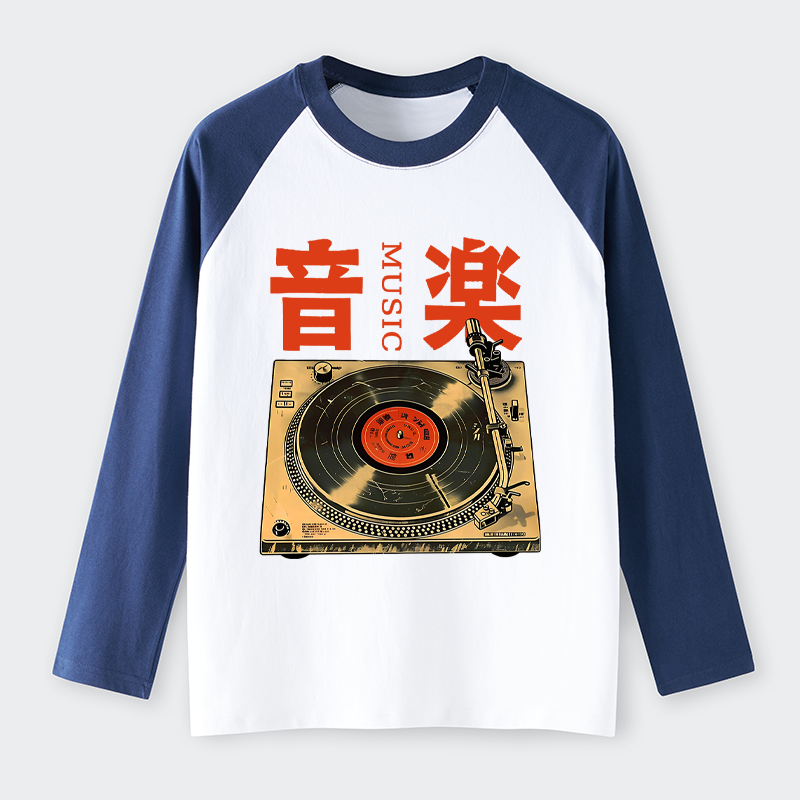 Tokyo-Lion Retro Music Record Player Raglan Long Sleeve T-shirt-Tokyo-Lion