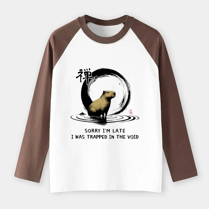Tokyo-Lion Zen Capybara Was Trapped In The Void Raglan Long Sleeve T-s