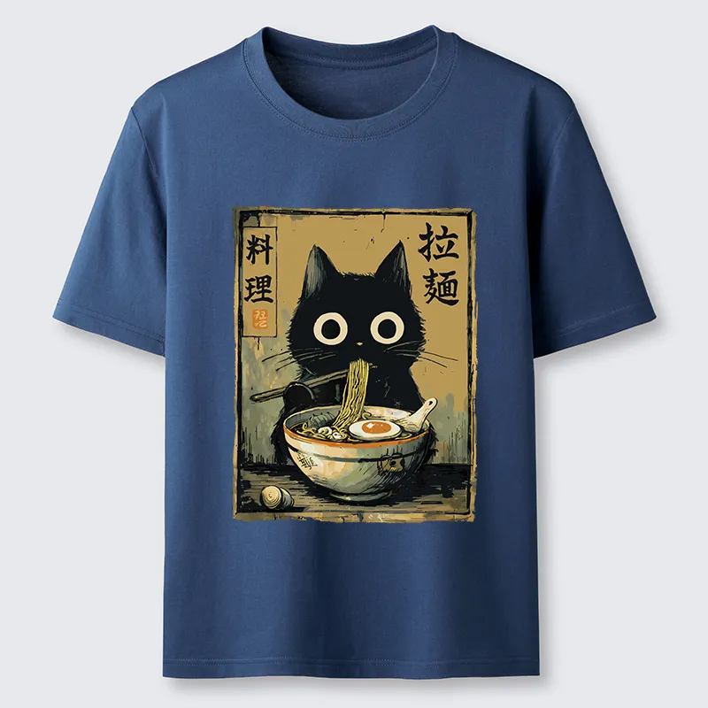 Tokyo-Tiger Cute Black Cat Eating Ramen Japan Classic T-Shirt