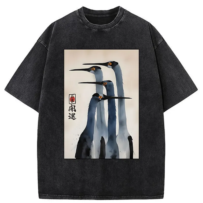Tokyo-Lion Retro Sandhill Crane Washed T-Shirt