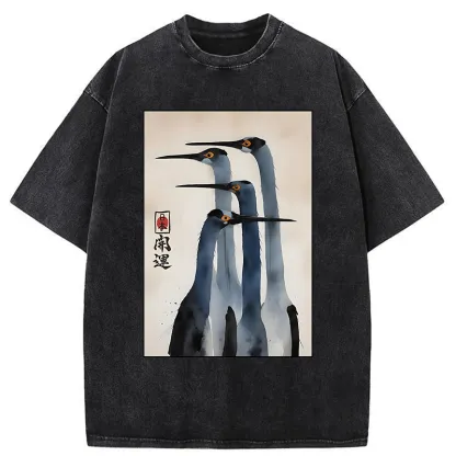 Tokyo-Lion Retro Sandhill Crane Washed T-Shirt