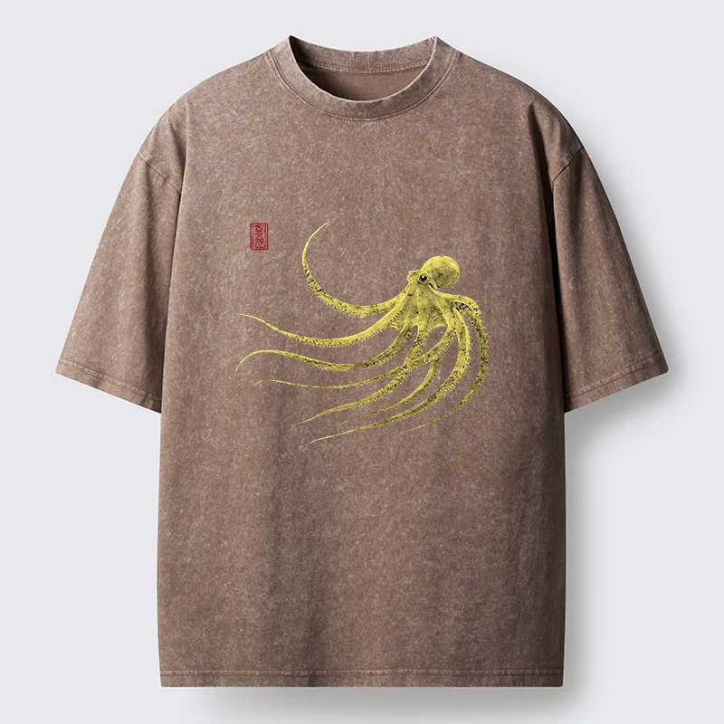 Tokyo-Lion Retro Octopus Japanese Washed T-Shirt