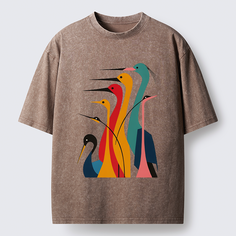 Tokyo-Lion Various Types Of Cranes Washed T-Shirt
