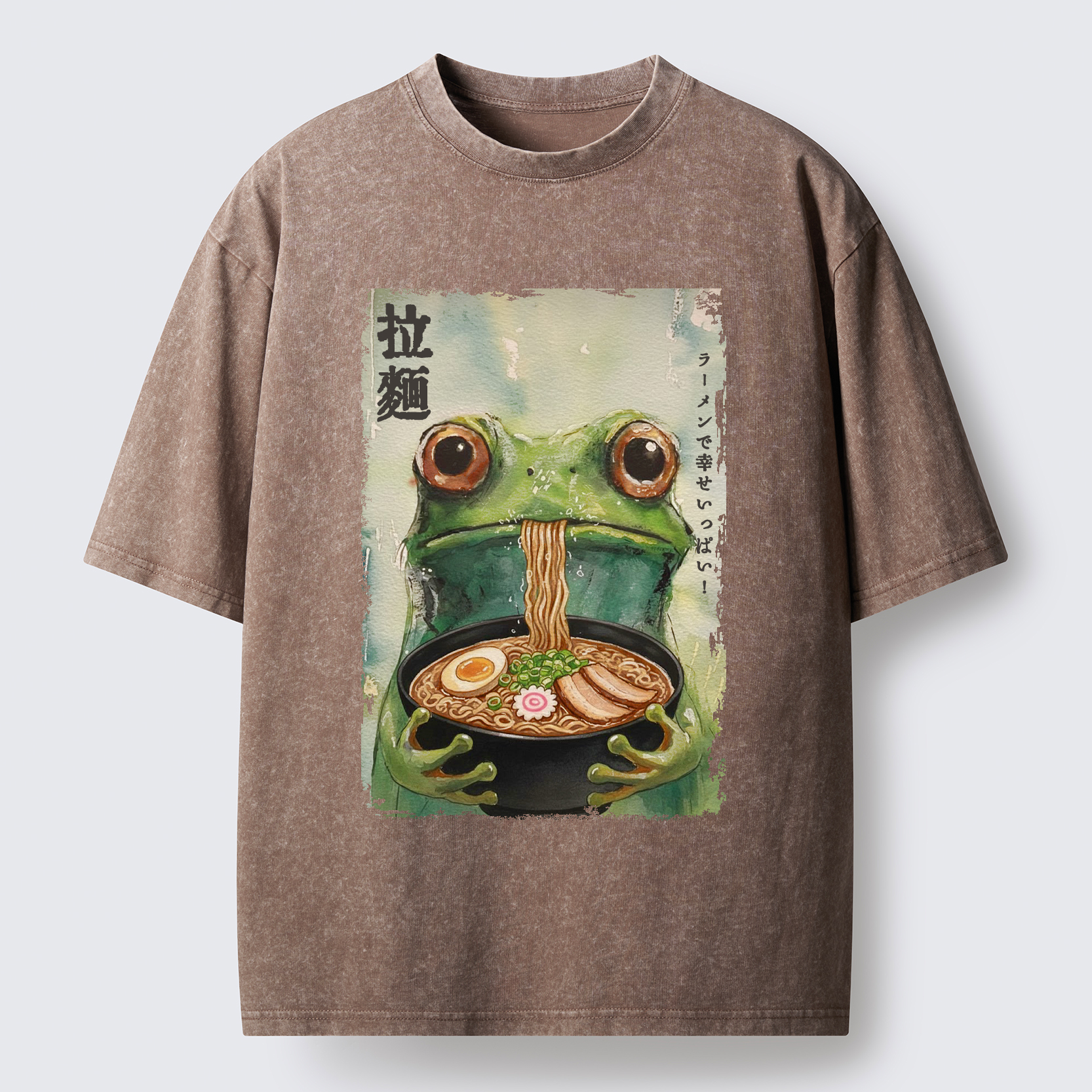 Tokyo-Lion Spacey Frog Eating Ramen Washed T-Shirt