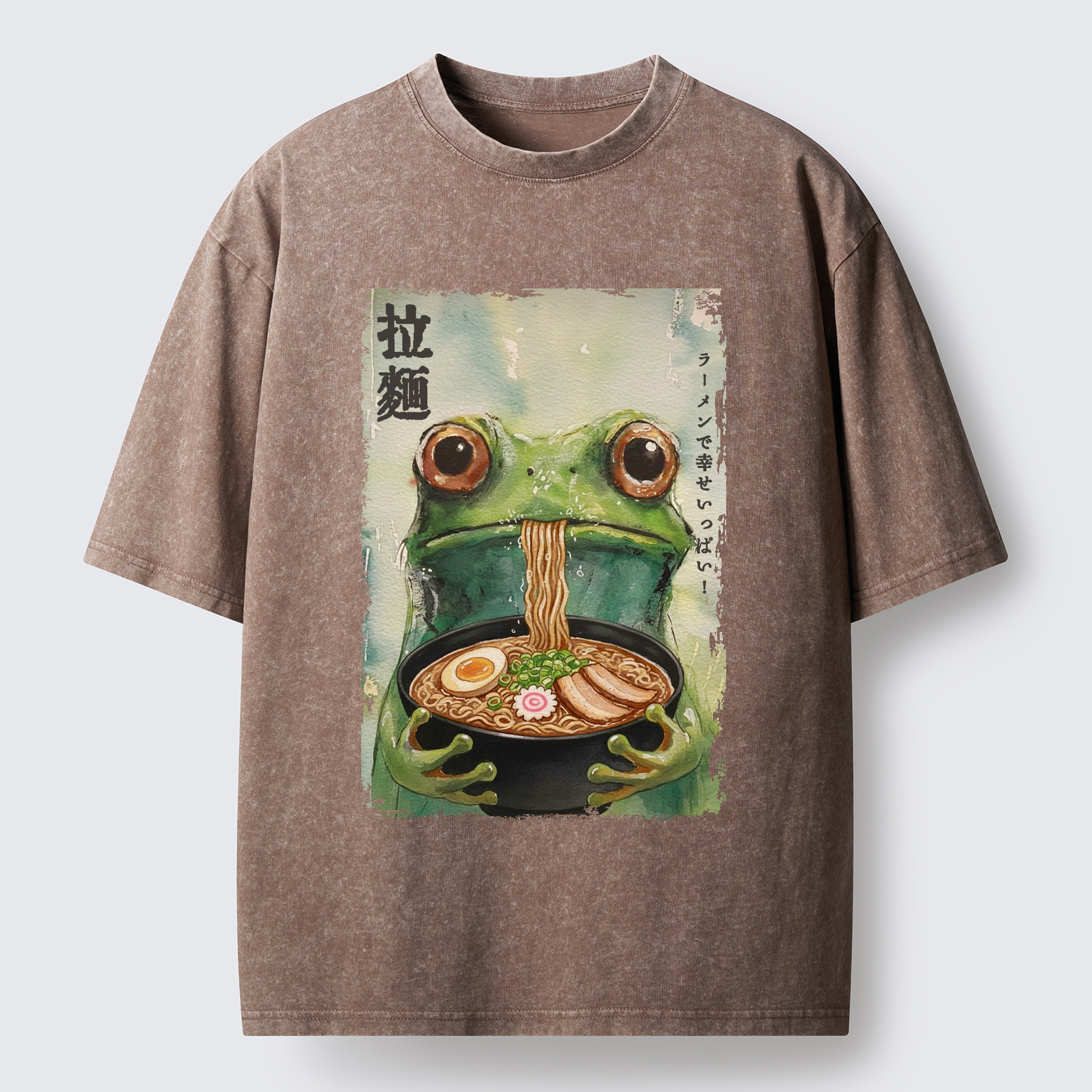 Tokyo-Lion Spacey Frog Eating Ramen Washed T-Shirt