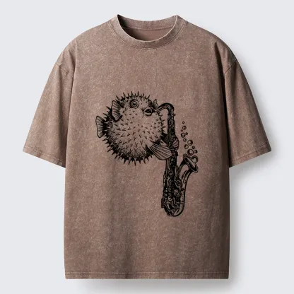 Tokyo-Lion Pufferfish Performance Washed T-Shirt