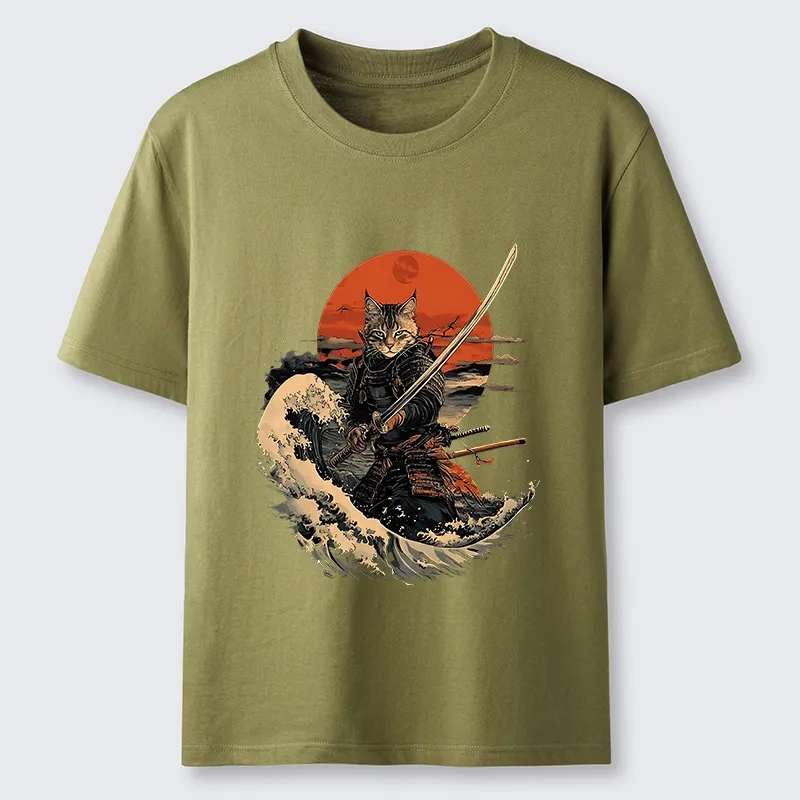 Tokyo-Lion Handsome Cat Samurai Japanese Classic T-Shirt