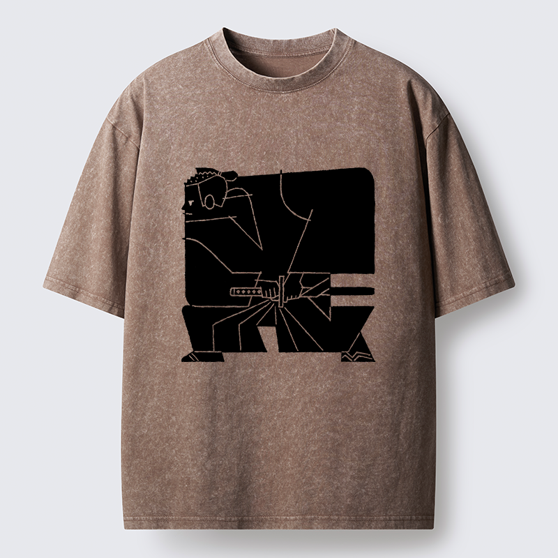 Tokyo-Lion Pattern Design Samurai Washed T-Shirt