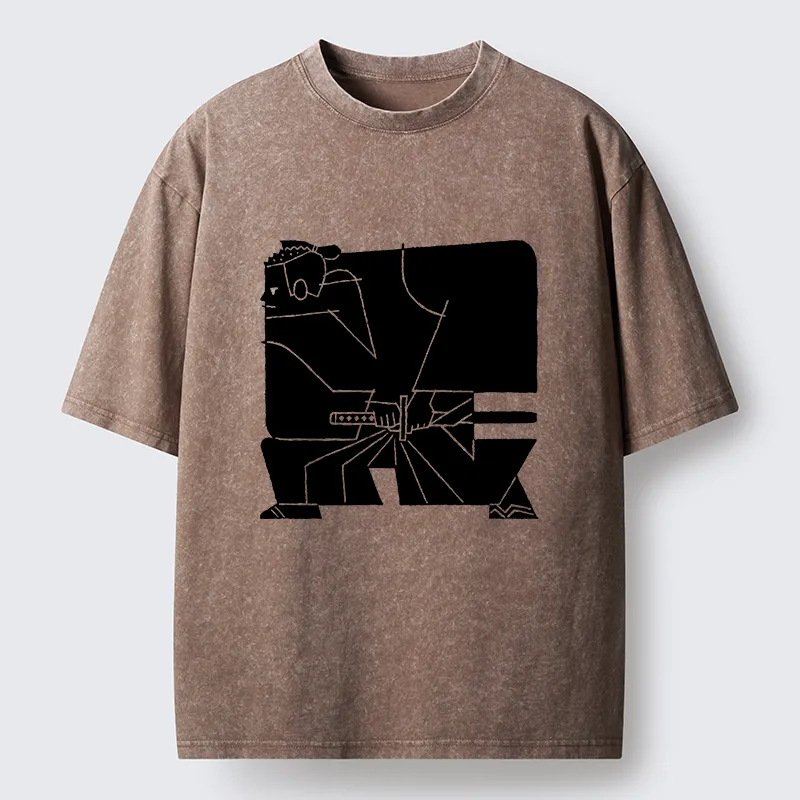 Tokyo-Lion Pattern Design Samurai Washed T-Shirt