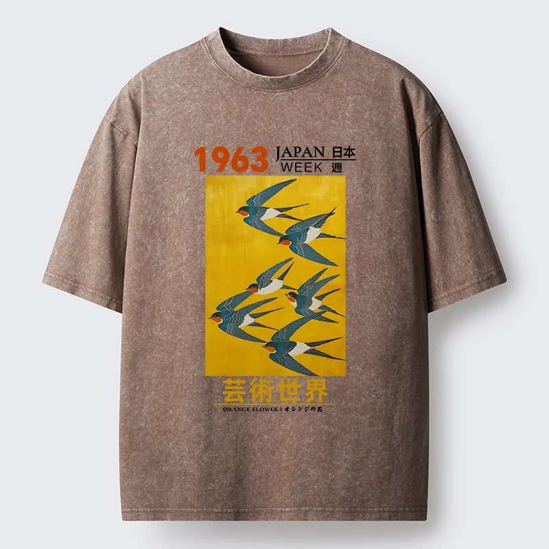 Tokyo-Lion Swallow Poster Washed T-Shirt