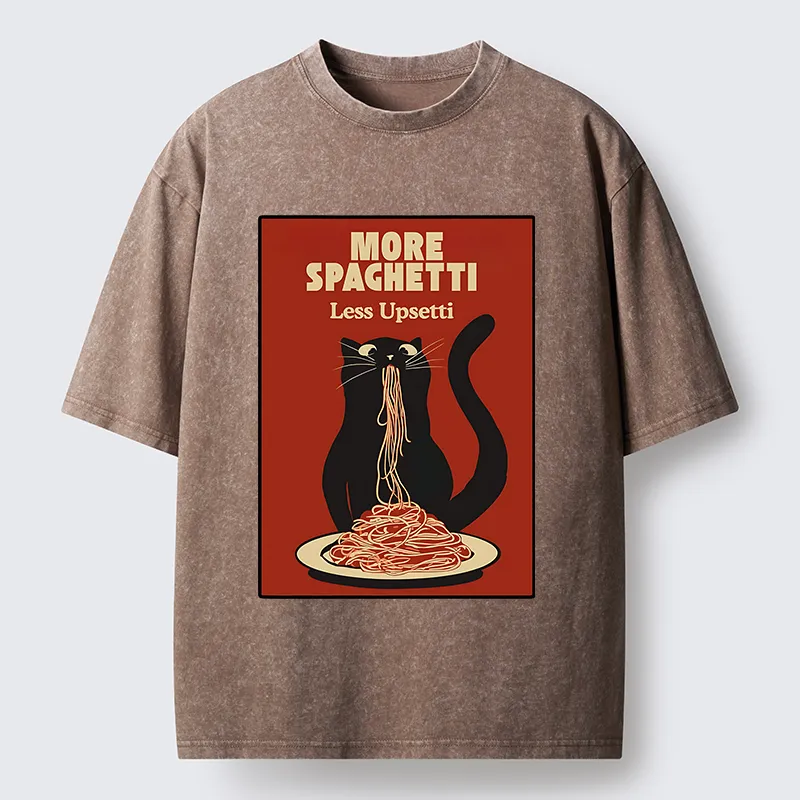 Tokyo-Lion Black Cat Eating Spaghetti Poster Washed T-Shirt