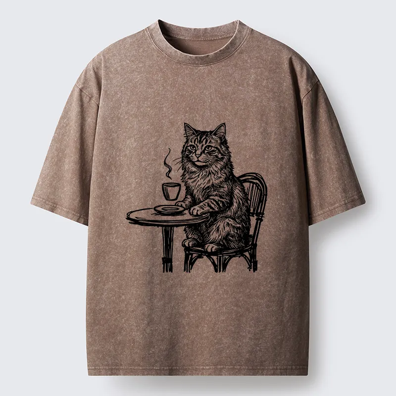 Tokyo-Lion Elegant Long-haired Cat Washed T-Shirt