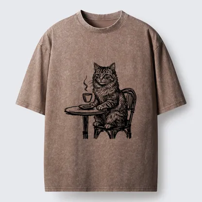 Tokyo-Lion Elegant Long-haired Cat Washed T-Shirt