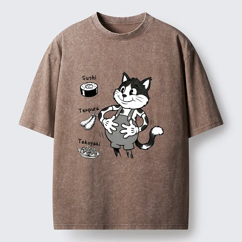 Tokyo-Lion Cute Cat That's Full Washed T-Shirt